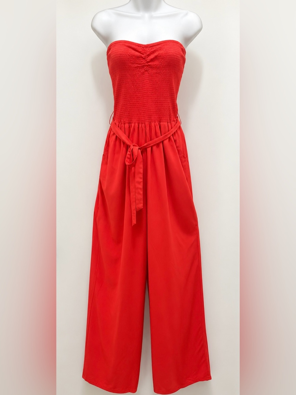 GUESS Lucila Coral Strapless Wide Leg Jumpsuit L NWT